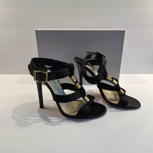 Jimmy Choo Black and Gold Strappy Heels